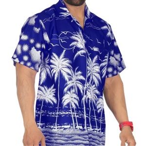 Happy Bay Short-Sleeve Blue Hawaiian Shirt